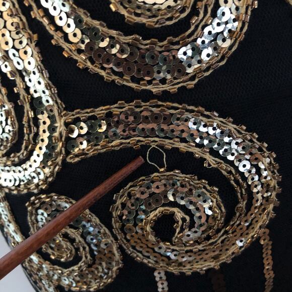 Black Gold Sequin Fringe Dress M Dance Party NYE Gatsby 1920 Flapper Costume NEW - Picture 13 of 13